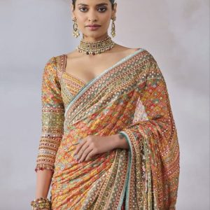 Mirror chinon silk saree