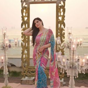 Mirror bandhani saree